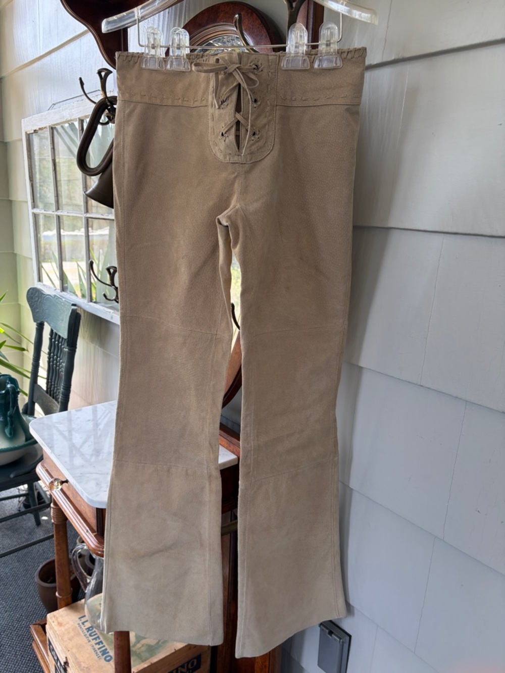 Women’s Boot Cut Lace-Up Suede Pants - Tan
